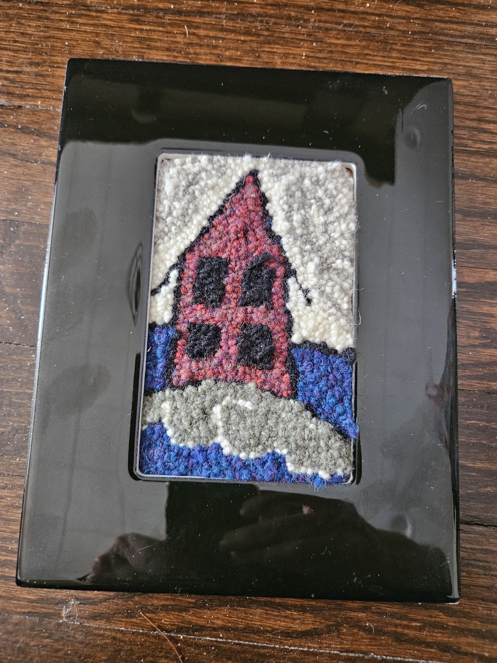 Fiber Art Of A House In Black Picture Frame